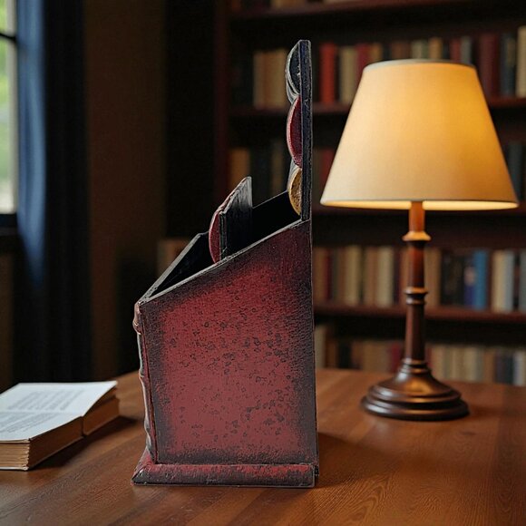 VTG Gilded Wooden Book Desktop Organizer Bills Letters Etc - Picture 3 of 9